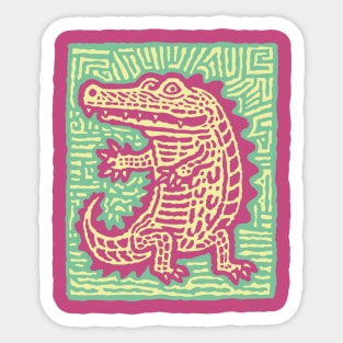 Alligator Block Print T-Shirt | Tribal Crocodile Linocut Sticker